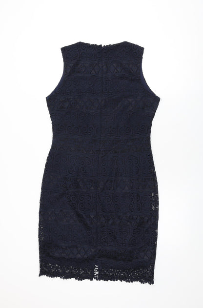 Lipsy Womens Blue Floral Polyester Bodycon Size 14 V-Neck Zip