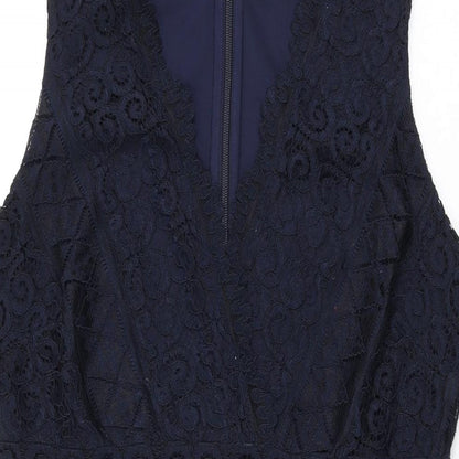 Lipsy Womens Blue Floral Polyester Bodycon Size 14 V-Neck Zip