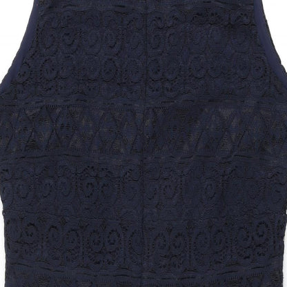 Lipsy Womens Blue Floral Polyester Bodycon Size 14 V-Neck Zip