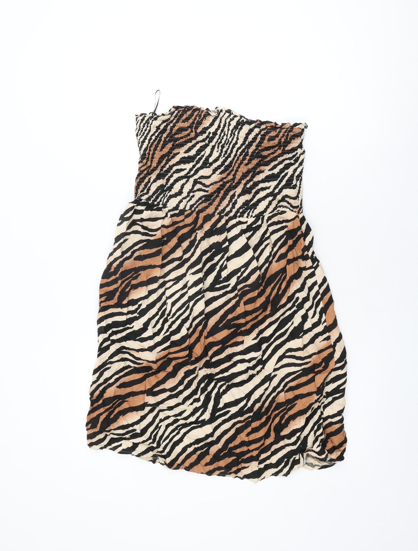 NEXT Womens Beige Animal Print Viscose Shift Size 14 Off the Shoulder Pullover