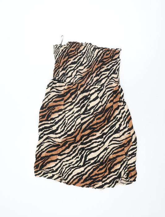 NEXT Womens Beige Animal Print Viscose Shift Size 14 Off the Shoulder Pullover