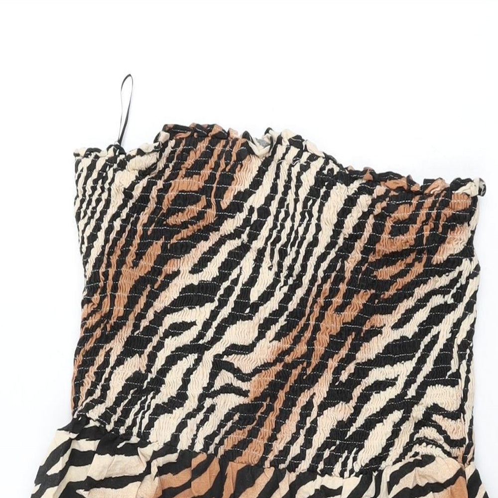 NEXT Womens Beige Animal Print Viscose Shift Size 14 Off the Shoulder Pullover