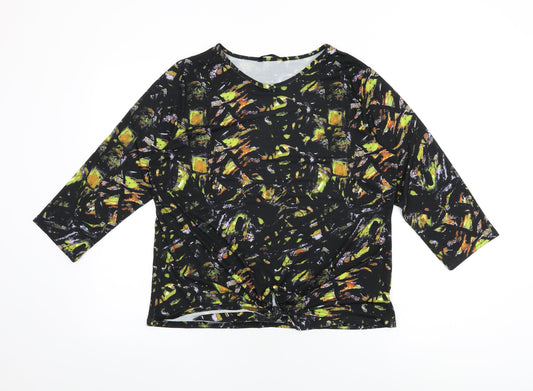 Mia Moda Womens Black Geometric Polyester Basic T-Shirt Size 14 Round Neck