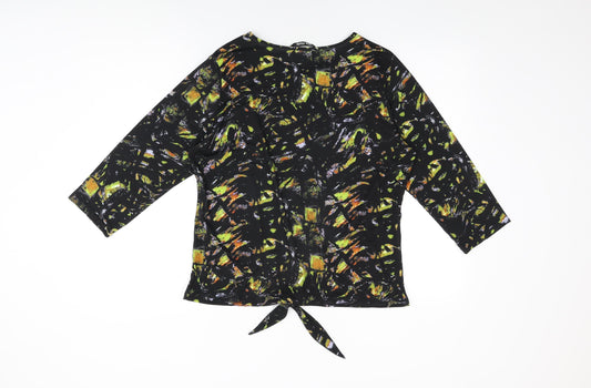 Mia Moda Womens Black Geometric Polyester Basic T-Shirt Size 14 Round Neck