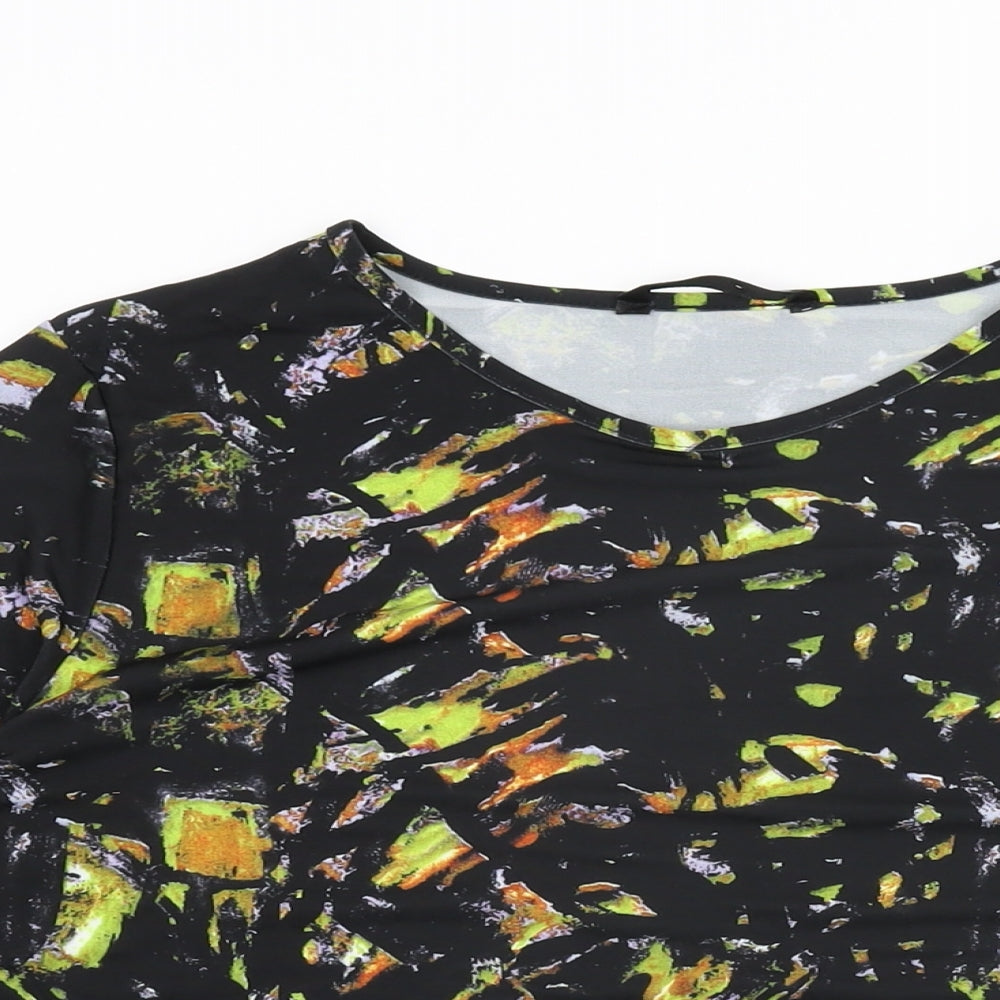 Mia Moda Womens Black Geometric Polyester Basic T-Shirt Size 14 Round Neck