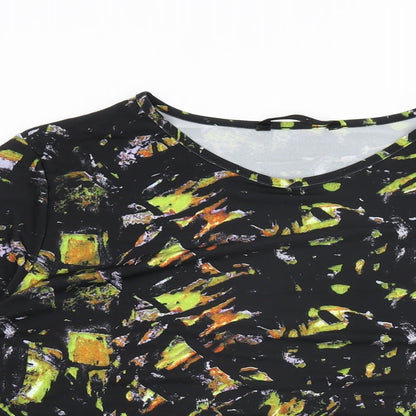 Mia Moda Womens Black Geometric Polyester Basic T-Shirt Size 14 Round Neck