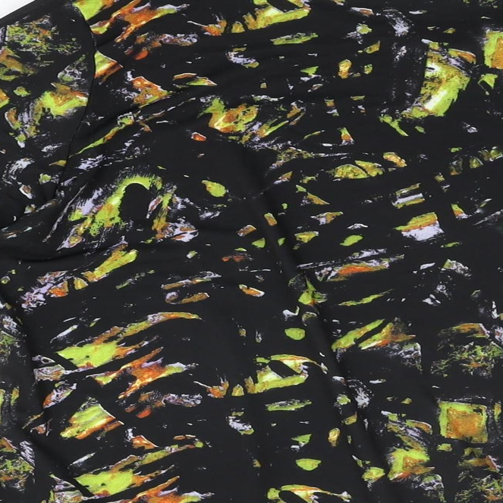 Mia Moda Womens Black Geometric Polyester Basic T-Shirt Size 14 Round Neck