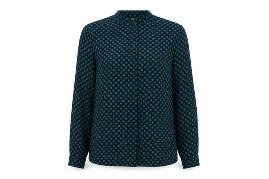 Koret Womens Blue Polka Dot Polyester Basic Button-Up Size 14 Round Neck