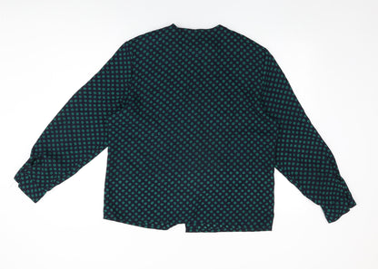 Koret Womens Blue Polka Dot Polyester Basic Button-Up Size 14 Round Neck