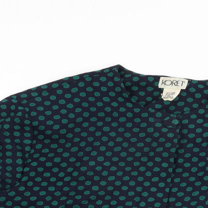 Koret Womens Blue Polka Dot Polyester Basic Button-Up Size 14 Round Neck