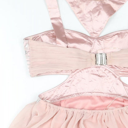 COTTON CLUB Womens Pink Geometric Polyester Skater Dress Size 10 Halter Hook & Eye