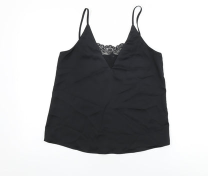 River Island Womens Black Polyester Camisole T-Shirt Size 8 V-Neck