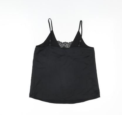 River Island Womens Black Polyester Camisole T-Shirt Size 8 V-Neck