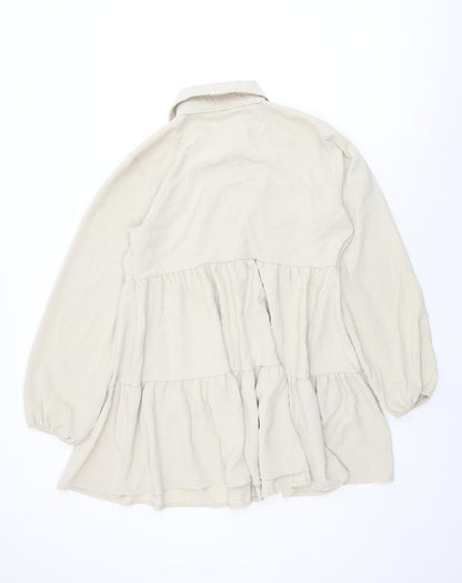 Boohoo Womens Beige Polyester Shift Size 14 Collared Button
