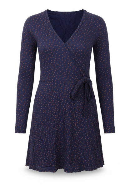 Miss Selfridge Womens Blue Polka Dot Viscose Wrap Dress Size 4 V-Neck Pullover