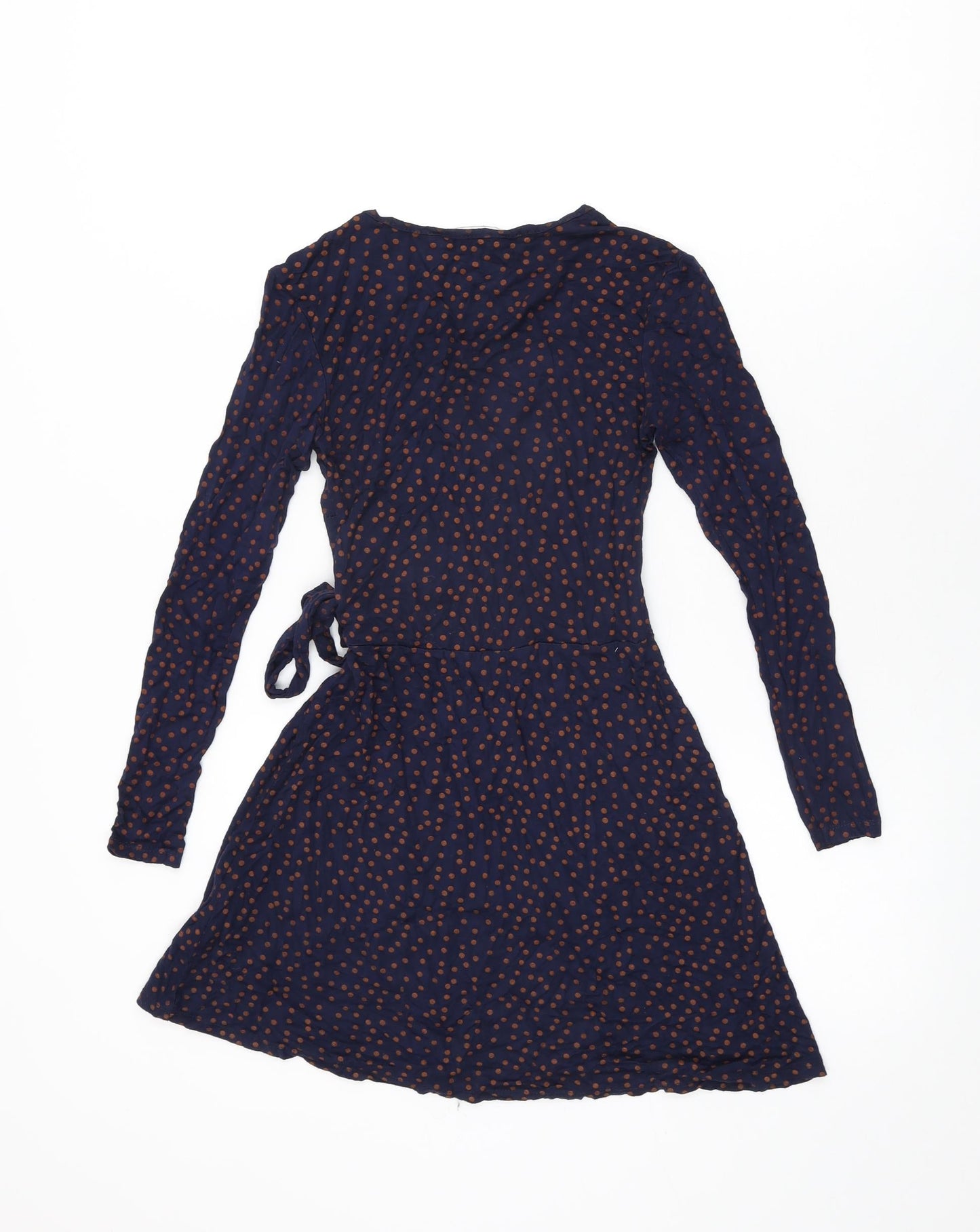 Miss Selfridge Womens Blue Polka Dot Viscose Wrap Dress Size 4 V-Neck Pullover