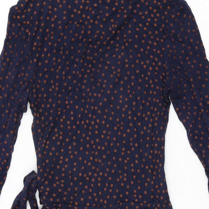 Miss Selfridge Womens Blue Polka Dot Viscose Wrap Dress Size 4 V-Neck Pullover