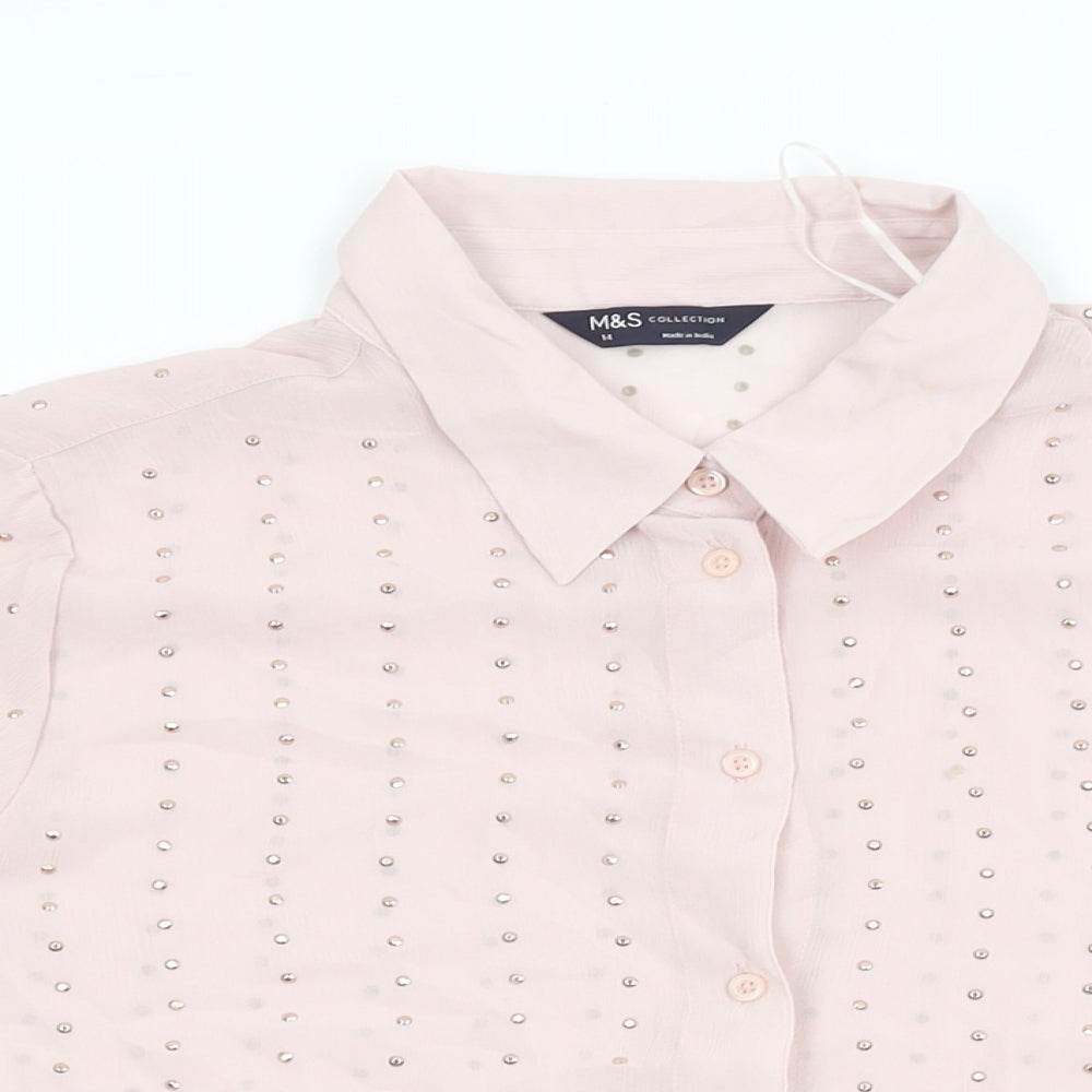 Womens UK Size 14 Marks and Spencer Pink Basic Button-Up