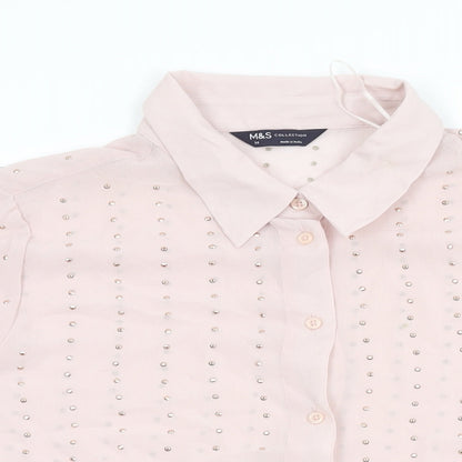 Womens UK Size 14 Marks and Spencer Pink Basic Button-Up