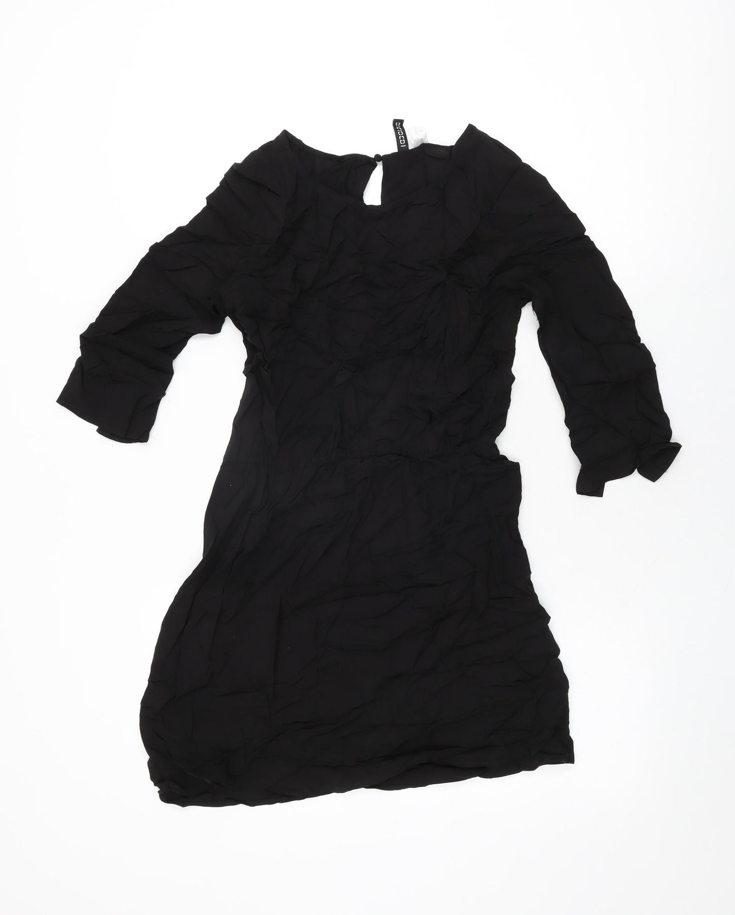 H&M Womens Black Viscose Mini Size 8 Round Neck Button