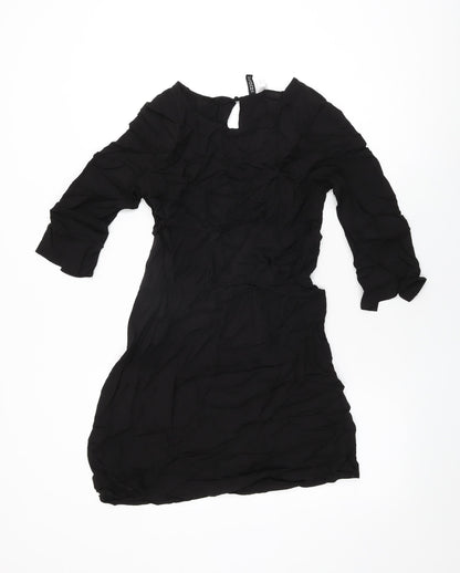H&M Womens Black Viscose Mini Size 8 Round Neck Button