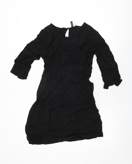 H&M Womens Black Viscose Mini Size 8 Round Neck Button