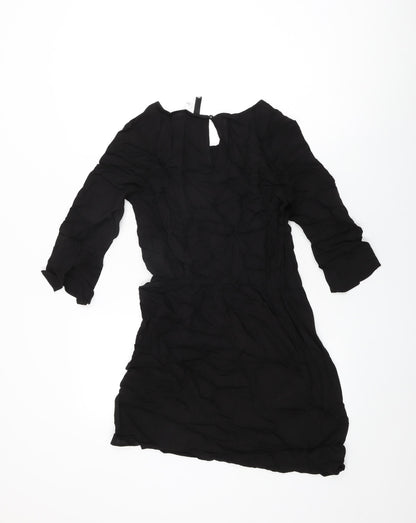 H&M Womens Black Viscose Mini Size 8 Round Neck Button