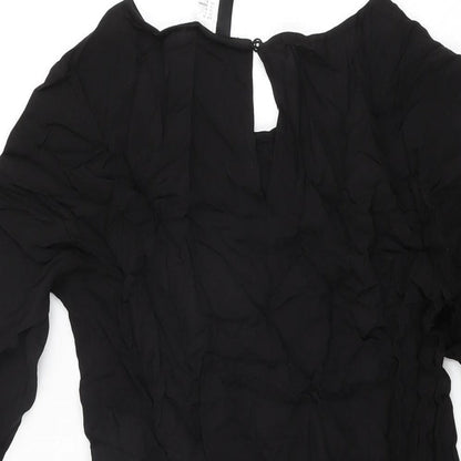 H&M Womens Black Viscose Mini Size 8 Round Neck Button