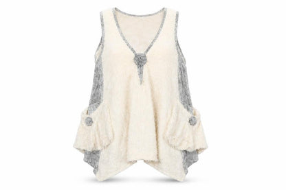 UR MODA Womens Beige Polyester Basic T-Shirt Size M Round Neck
