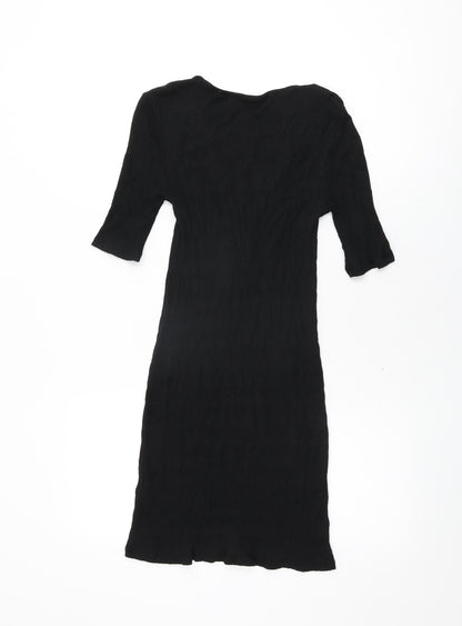 Topshop Womens Black Viscose Mini Size 8 V-Neck Tie