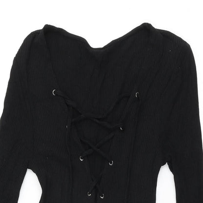 Topshop Womens Black Viscose Mini Size 8 V-Neck Tie