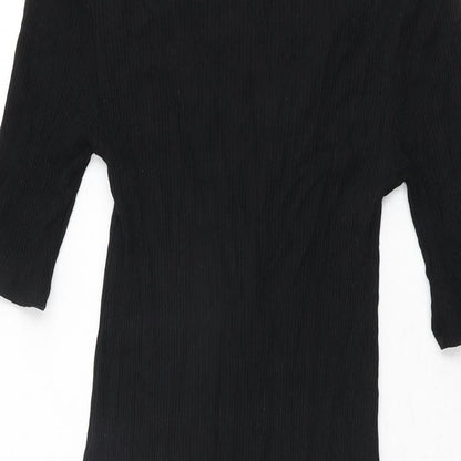 Topshop Womens Black Viscose Mini Size 8 V-Neck Tie