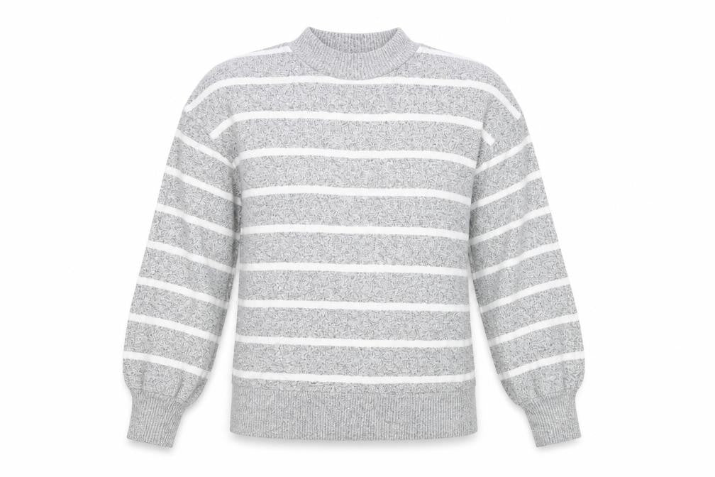 Marks & Spencer Womens Grey Striped Viscose Basic T-Shirt Size 8 Round Neck