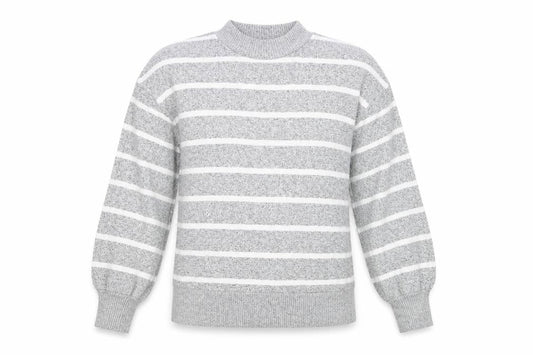 Marks & Spencer Womens Grey Striped Viscose Basic T-Shirt Size 8 Round Neck