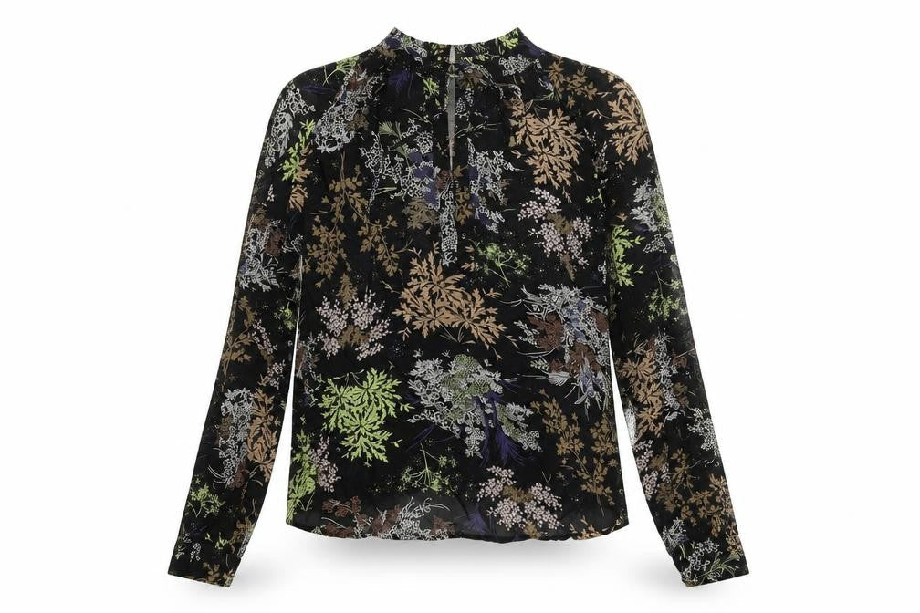 Next Womens Black Floral Viscose Basic Blouse Size 10 Round Neck