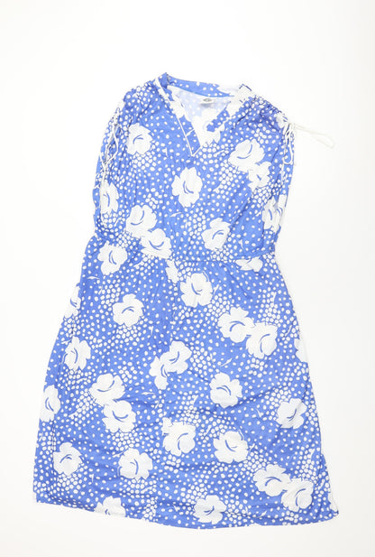 C&A Womens Blue Floral Polyester Shift Size 18 V-Neck Pullover