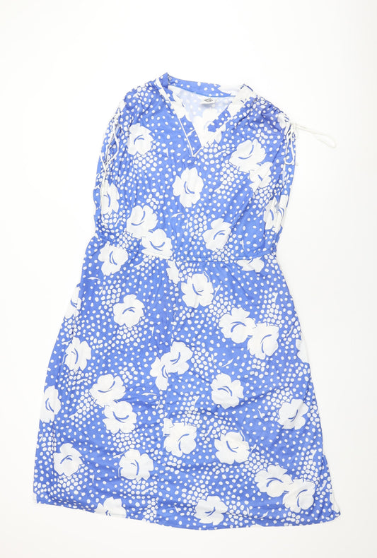 C&A Womens Blue Floral Polyester Shift Size 18 V-Neck Pullover