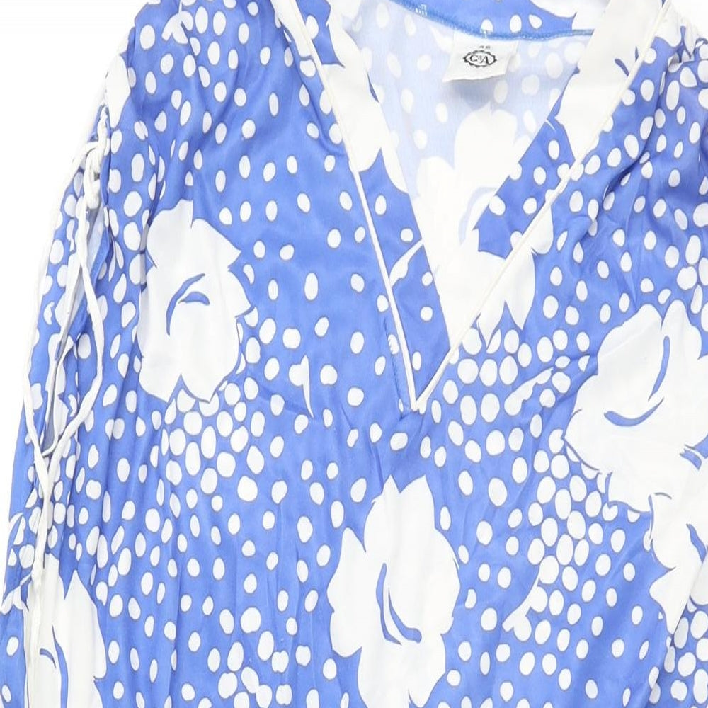 C&A Womens Blue Floral Polyester Shift Size 18 V-Neck Pullover