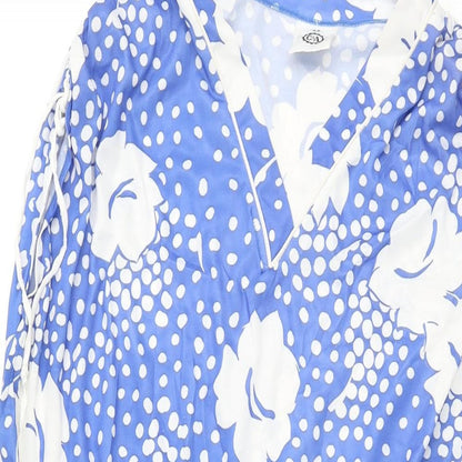 C&A Womens Blue Floral Polyester Shift Size 18 V-Neck Pullover