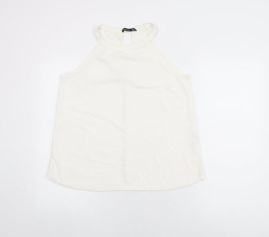 Boohoo Womens White Polyester Basic T-Shirt Size 16 Round Neck