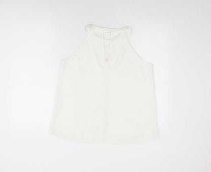 Boohoo Womens White Polyester Basic T-Shirt Size 16 Round Neck