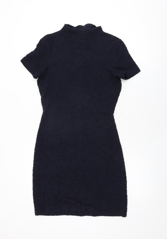 French Connection Womens Blue Viscose Shift Size 8 Round Neck Zip