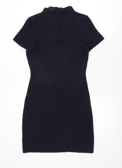 French Connection Womens Blue Viscose Shift Size 8 Round Neck Zip