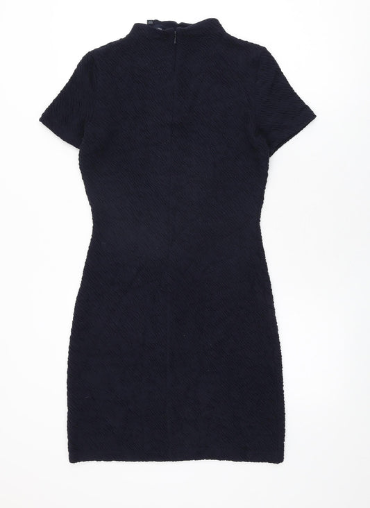 French Connection Womens Blue Viscose Shift Size 8 Round Neck Zip