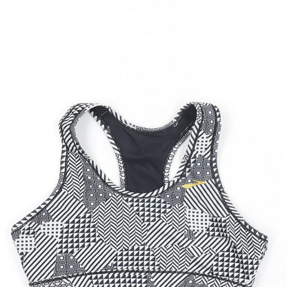 Brooks Womens White Geometric Polyester Cropped T-Shirt Size XS Round Neck Pullover