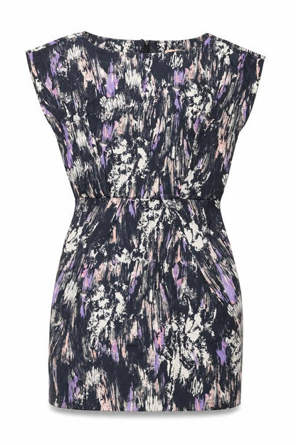 RN London Womens Black Geometric Polyester Mini Size S Boat Neck Zip