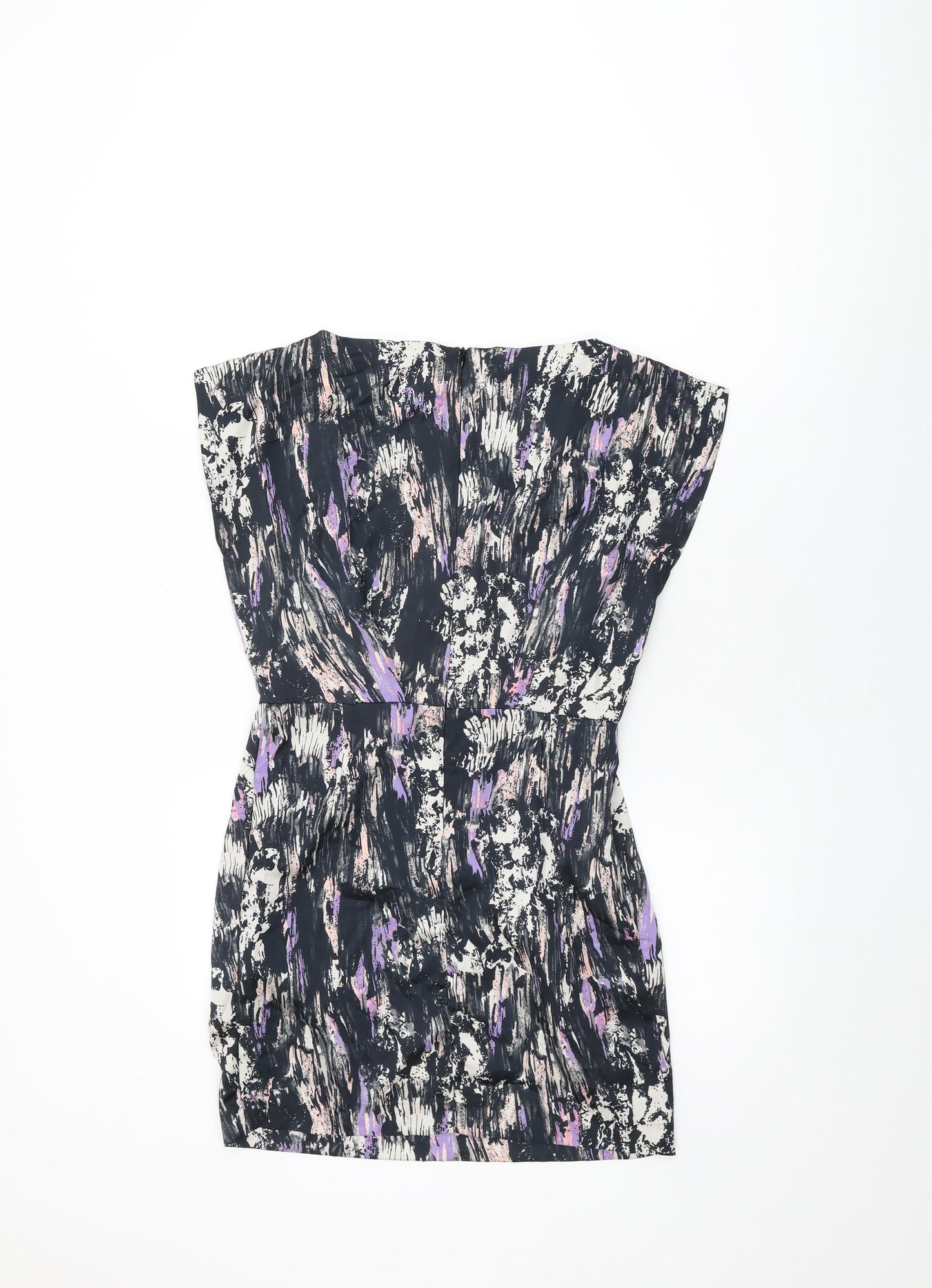 RN London Womens Black Geometric Polyester Mini Size S Boat Neck Zip