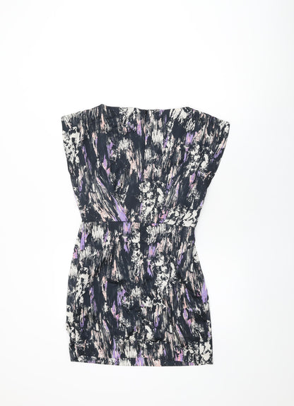 RN London Womens Black Geometric Polyester Mini Size S Boat Neck Zip