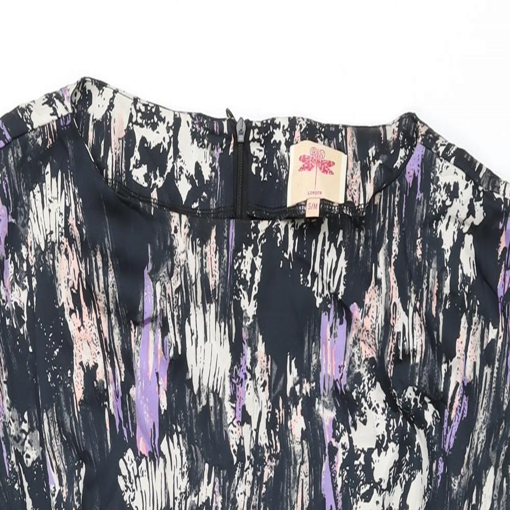 RN London Womens Black Geometric Polyester Mini Size S Boat Neck Zip