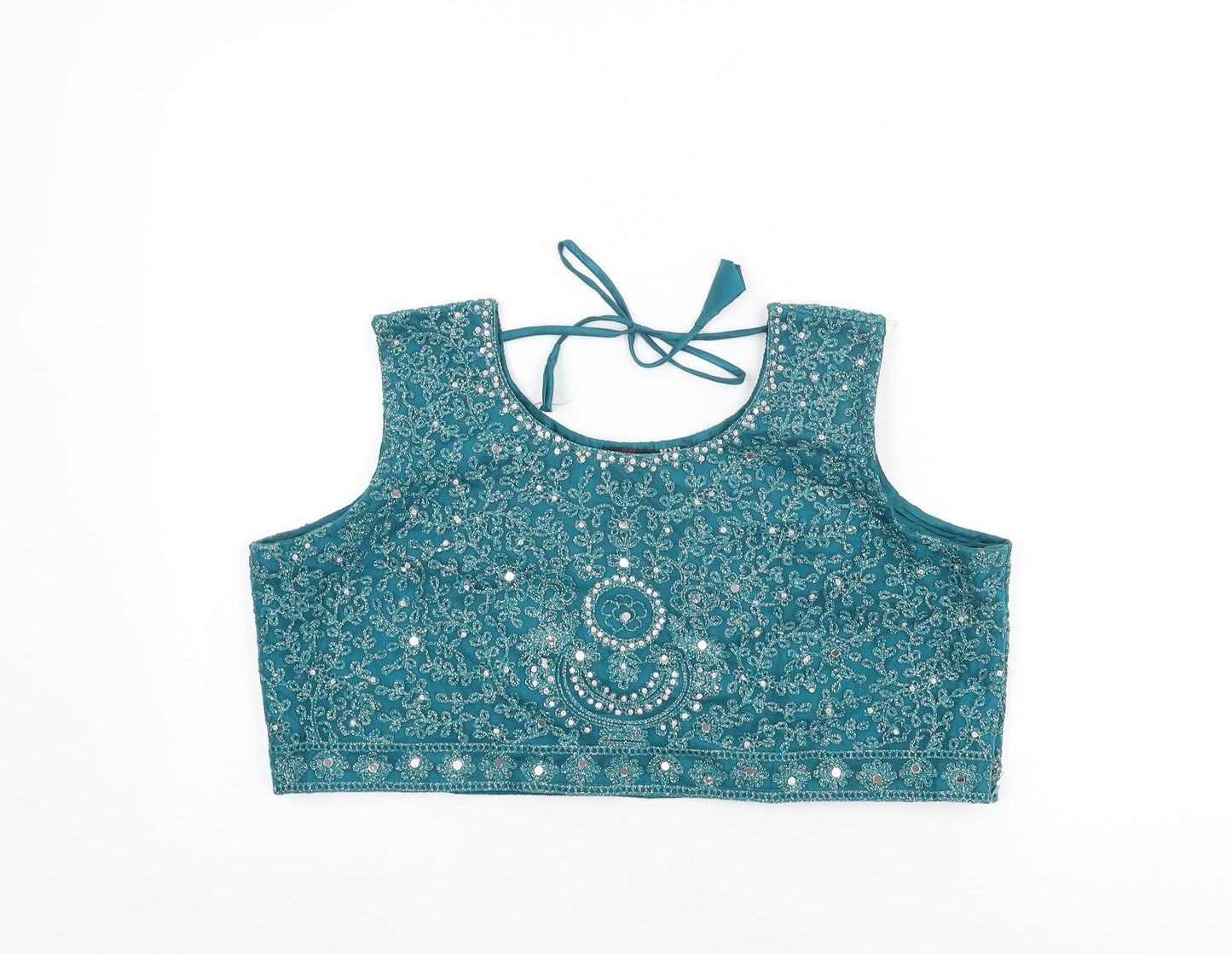 Shivali Womens Blue Floral Polyester Cropped T-Shirt Size 2XL Round Neck